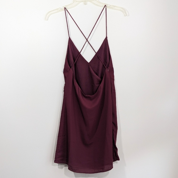 By The Way Mini Dress Black Cherry Faux Wrap Spaghetti Straps Asymmetric… - Picture 6 of 11